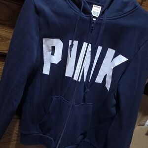 PINK Navy Zip Hoodie with Subtle Texture